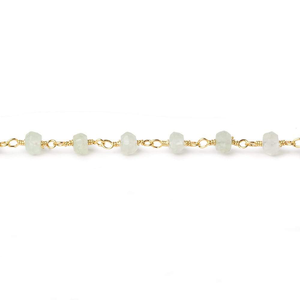 4mm Prehnite faceted rondelle Gold plated Chain by the foot 33 beads - Beadsofcambay.com