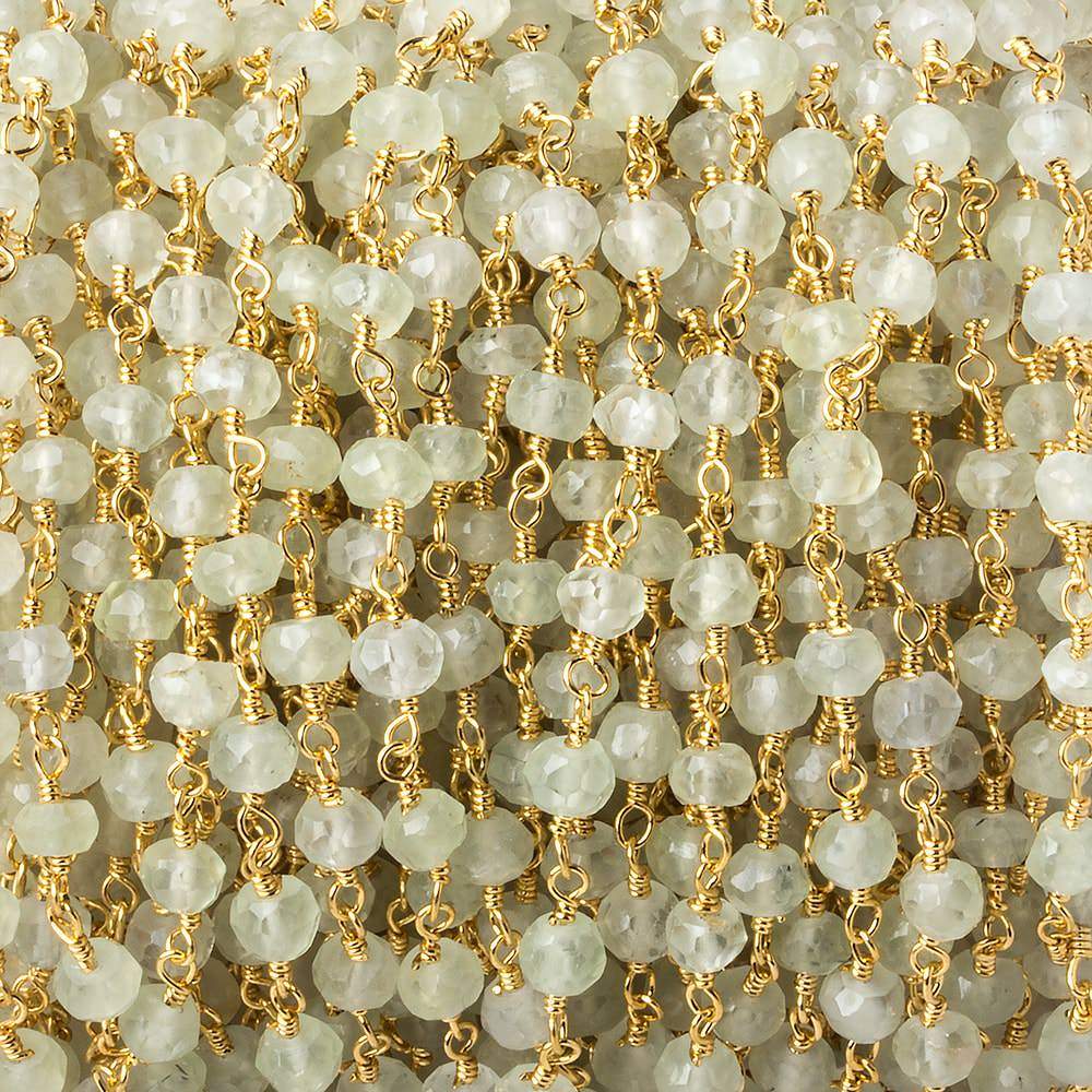 4mm Prehnite faceted rondelle Gold plated Chain by the foot 33 beads - Beadsofcambay.com