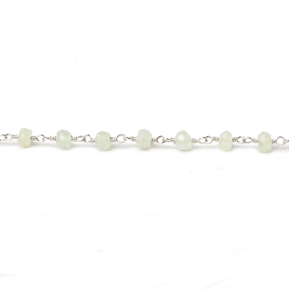 4mm Prehnite faceted rondelle Silver plated Chain by the foot 33 beads - Beadsofcambay.com