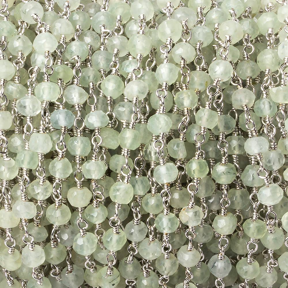 4mm Prehnite faceted rondelle Silver plated Chain by the foot 33 beads - Beadsofcambay.com