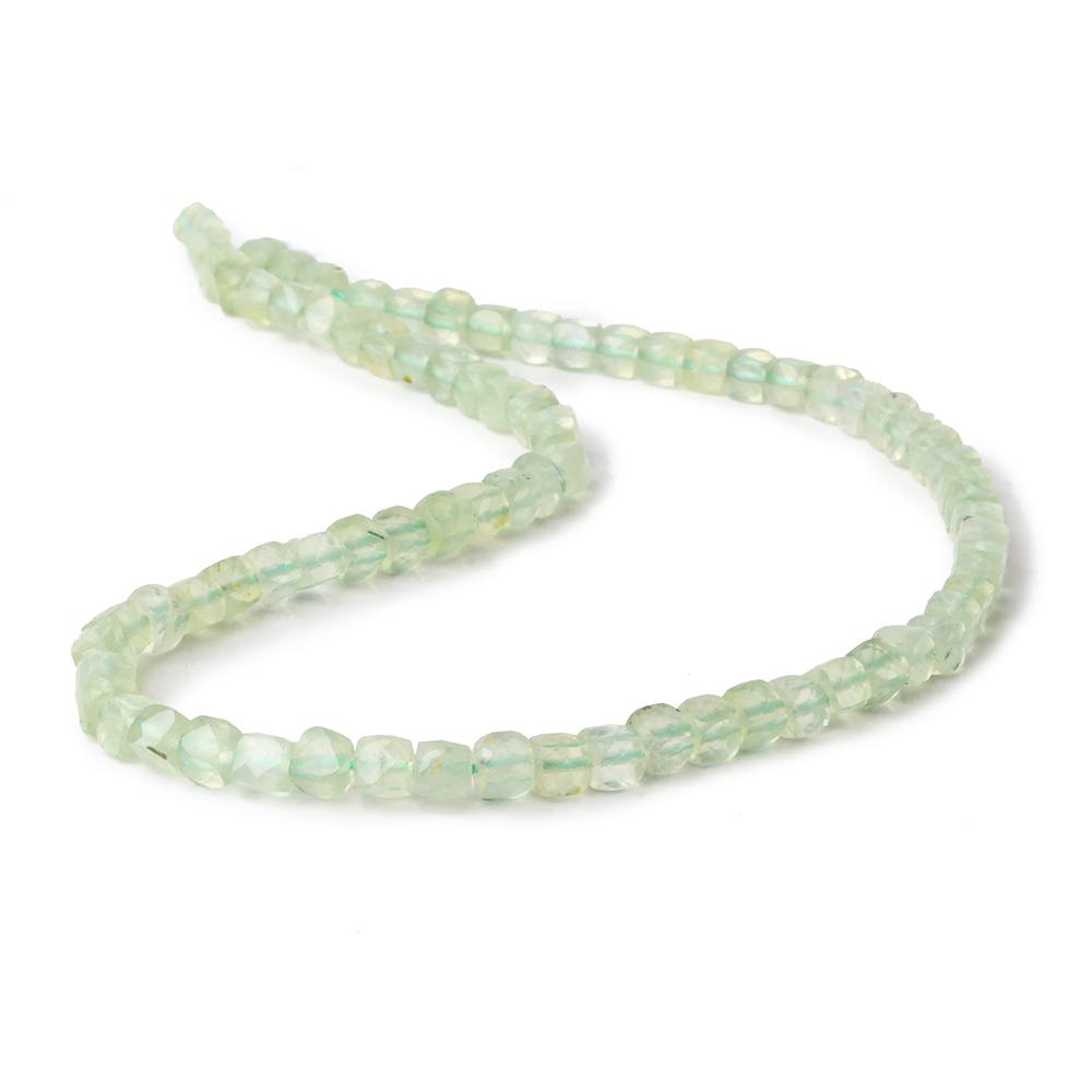 4mm Prehnite micro faceted cubes 12 inch 80 beads - Beadsofcambay.com