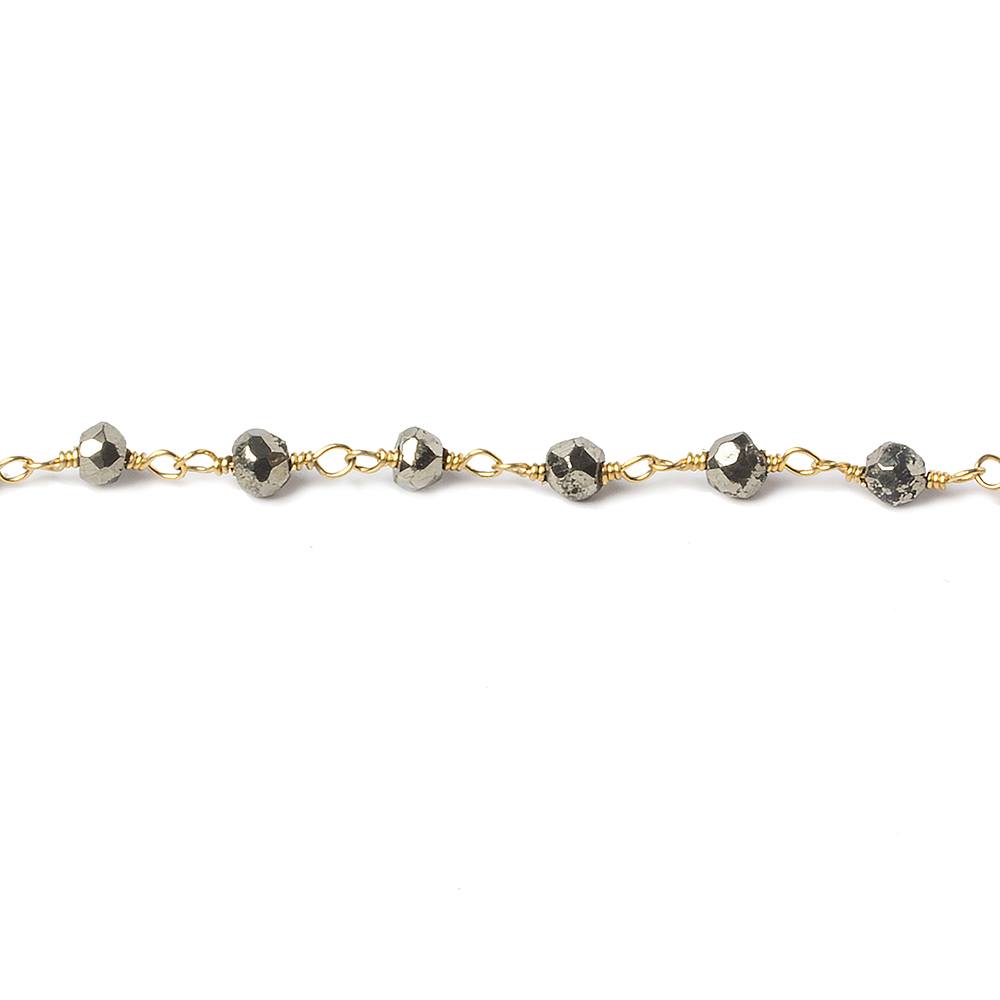 4mm Pyrite faceted rondelle Gold Chain by the foot 34 pieces - Beadsofcambay.com