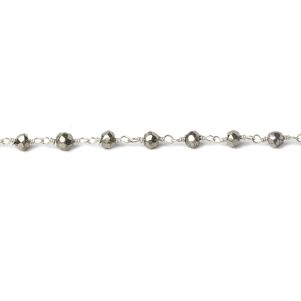 4mm Pyrite faceted rondelle Silver Chain by the foot 34 pieces - Beadsofcambay.com