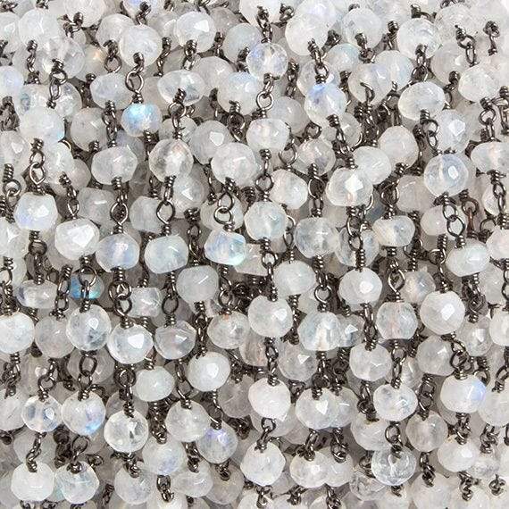 4mm Rainbow Moonstone faceted rondelle Black Gold Chain by the foot 34 pcs - Beadsofcambay.com