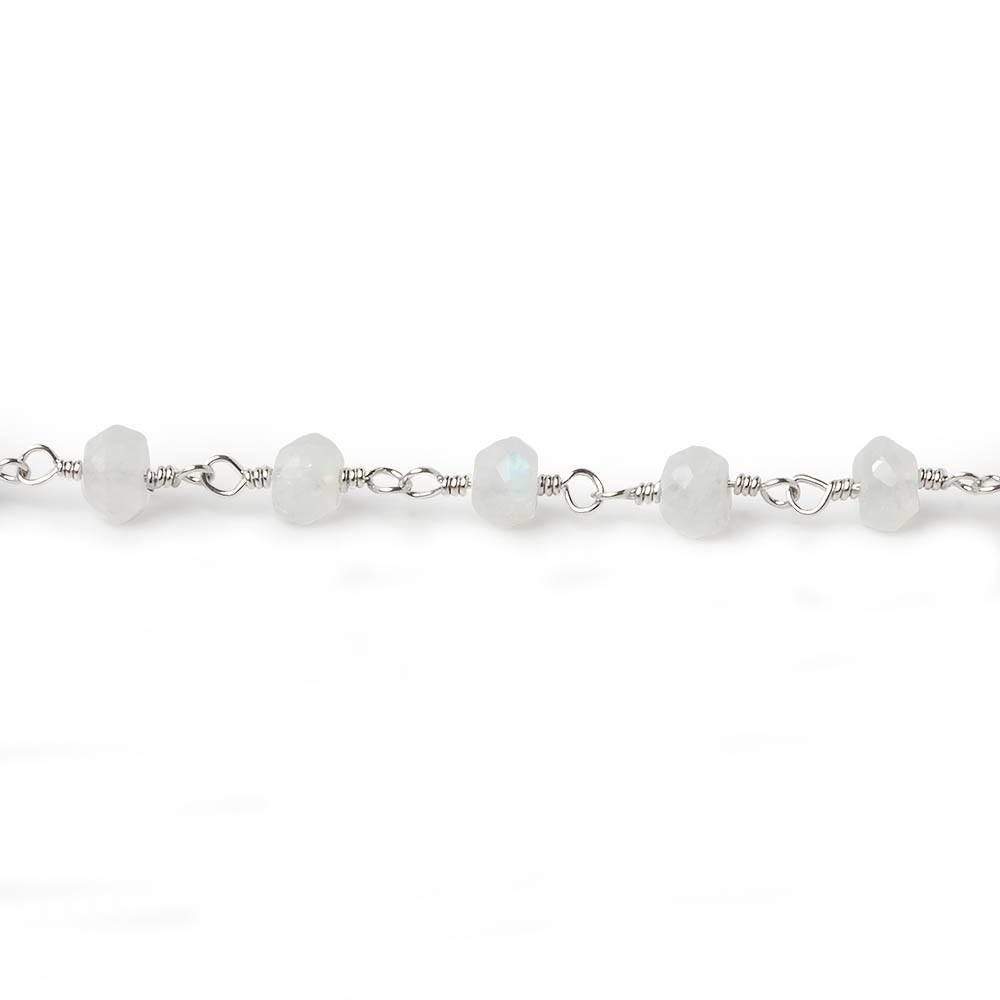 4mm Rainbow Moonstone Faceted Rondelles on Silver Plated Chain by the foot 38 pcs - Beadsofcambay.com