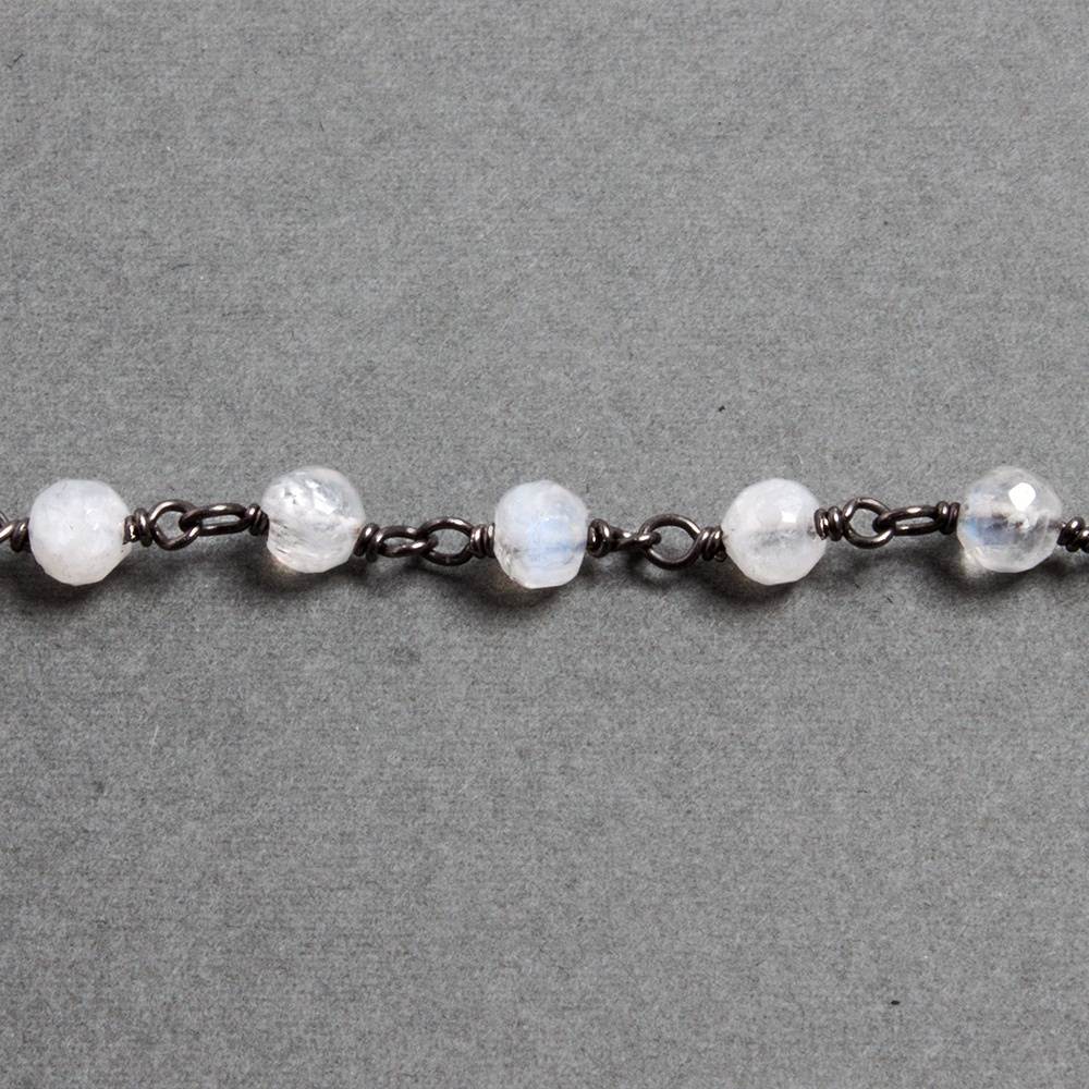 4mm Rainbow Moonstone faceted round Black Gold plated Silver Chain by the foot - Beadsofcambay.com
