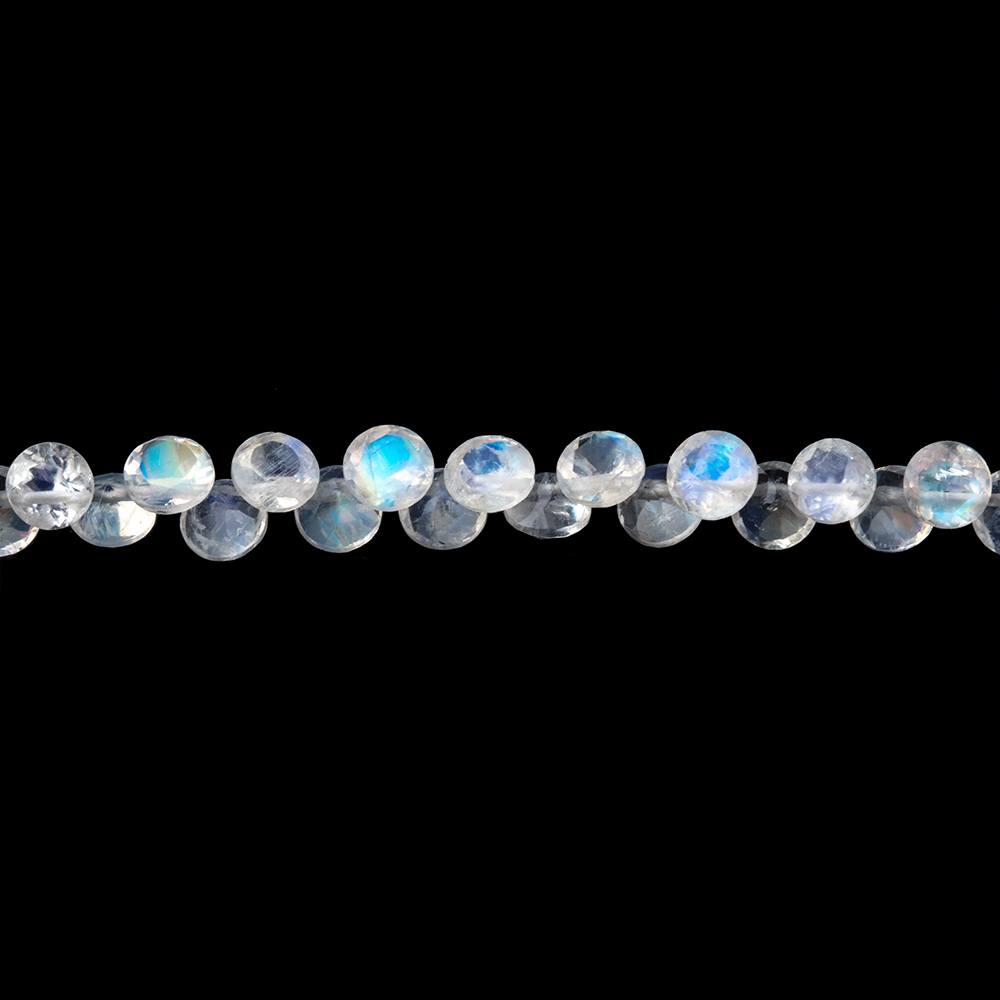 4mm Rainbow Moonstone Pavilion Faceted Coin Beads 7 inch 66 pieces AAA