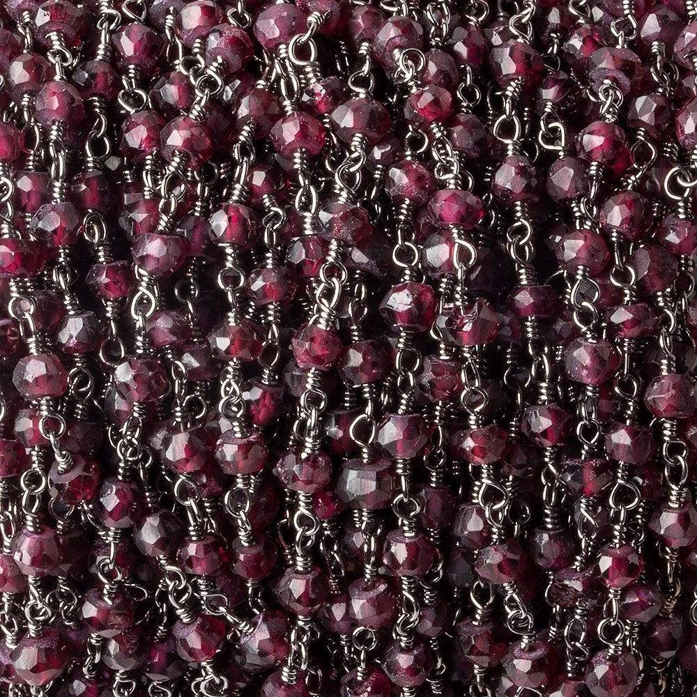 4mm Rhodolite Garnet faceted rondelle Black Gold Chain by the foot 40 beads - Beadsofcambay.com