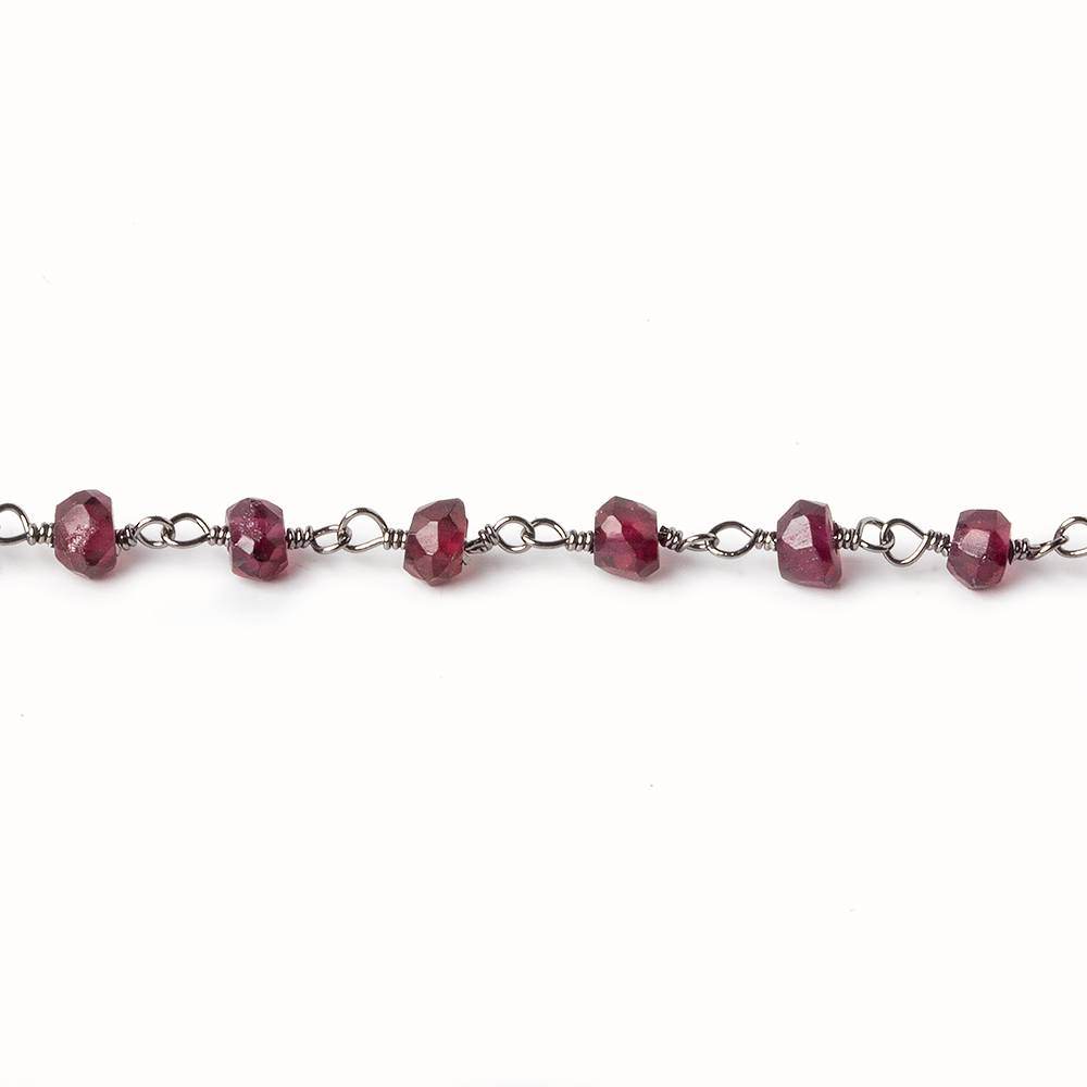 4mm Rhodolite Garnet faceted rondelle Black Gold Chain by the foot 40 beads - Beadsofcambay.com