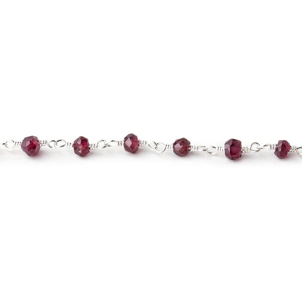 4mm Rhodolite Garnet Faceted Rondelles on Silver Plated Chain by the Foot - Beadsofcambay.com