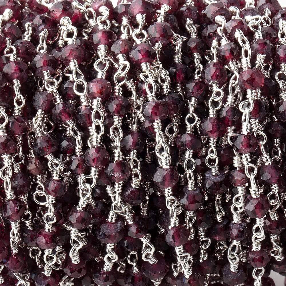 4mm Rhodolite Garnet Faceted Rondelles on Silver Plated Chain by the Foot - Beadsofcambay.com
