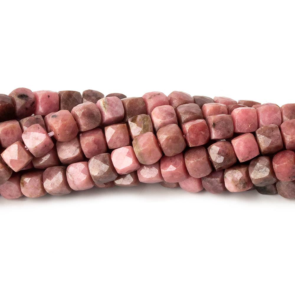 4mm Rhodonite micro faceted cubes 12 inch 80 beads - Beadsofcambay.com