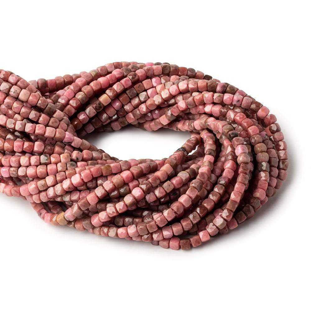 4mm Rhodonite micro faceted cubes 12 inch 80 beads - Beadsofcambay.com