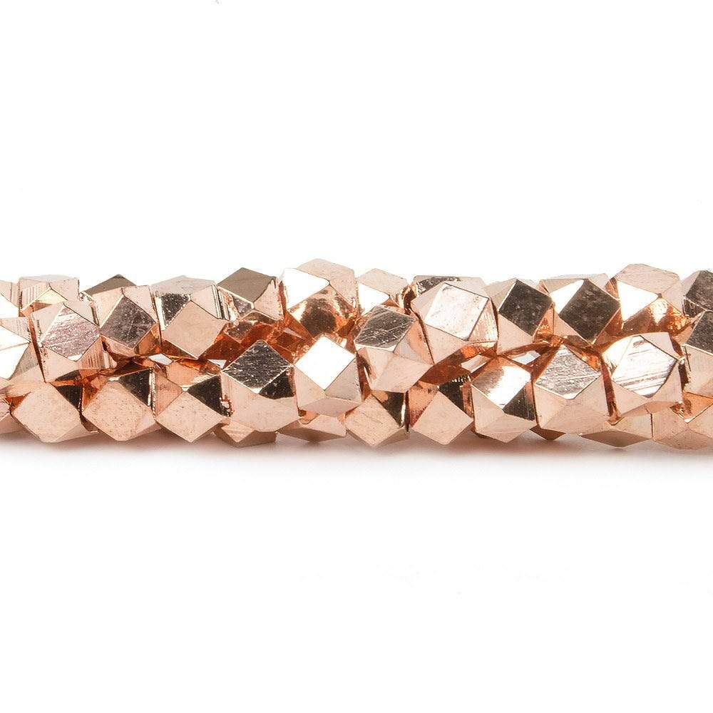 4mm Rose Gold plated Copper Bead Faceted Nugget 8 inch 48 pcs - Beadsofcambay.com