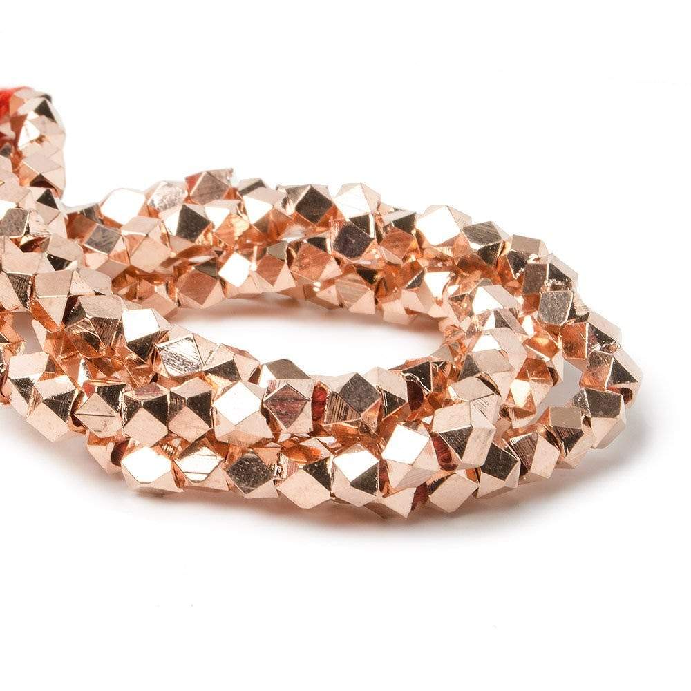 4mm Rose Gold plated Copper Bead Faceted Nugget 8 inch 48 pcs - Beadsofcambay.com