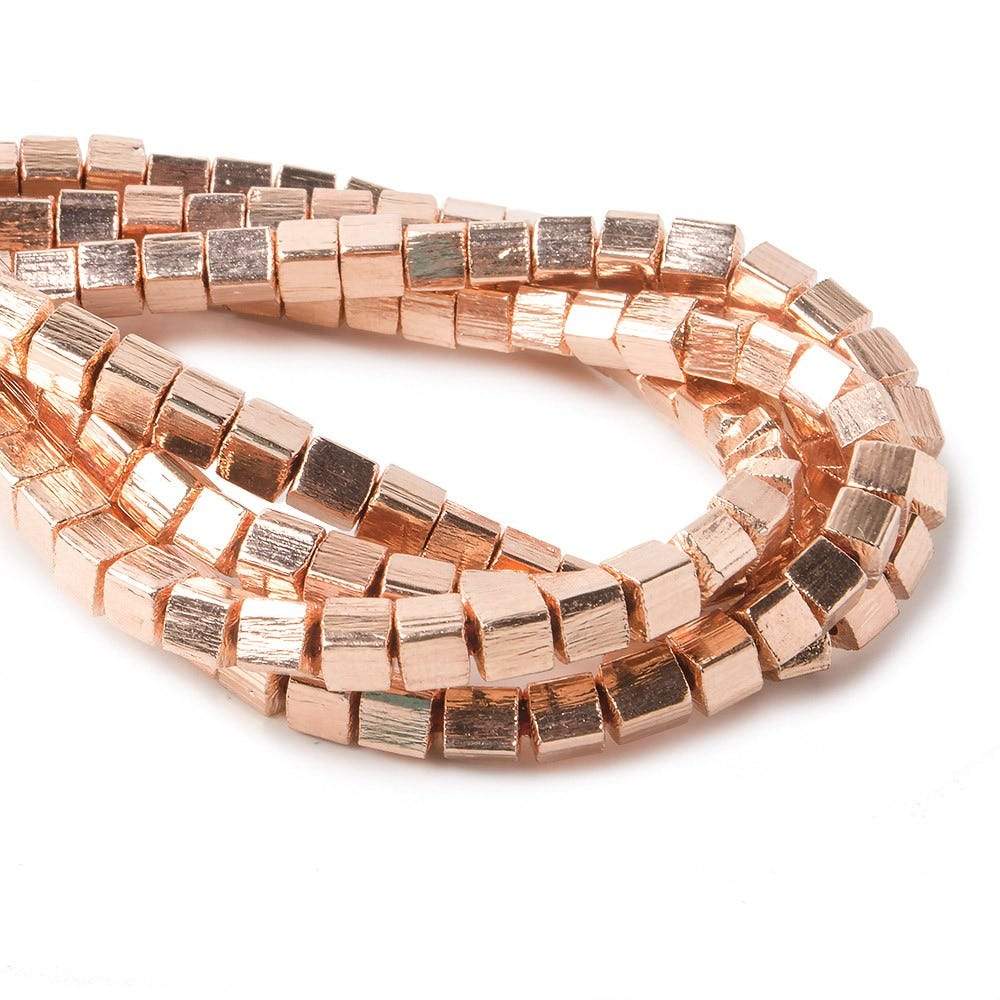 4mm Rose Gold plated Copper Brushed Cube Beads 8 inch 50 pieces - Beadsofcambay.com