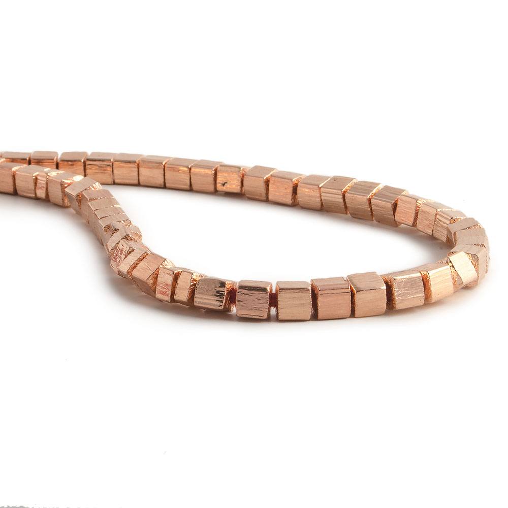 4mm Rose Gold plated Copper Brushed Cube Beads 8 inch 50 pieces - Beadsofcambay.com