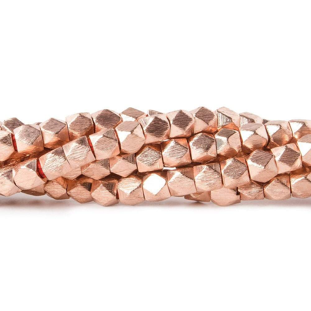 4mm Rose Gold plated Copper Brushed Faceted Nugget Beads 49 beads 8 inch - Beadsofcambay.com