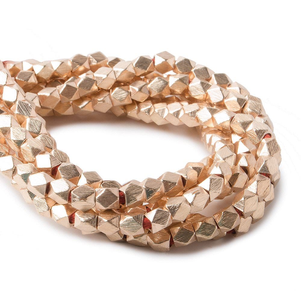 4mm Rose Gold plated Copper Brushed Faceted Nugget Beads 8 inch 43 pieces - Beadsofcambay.com