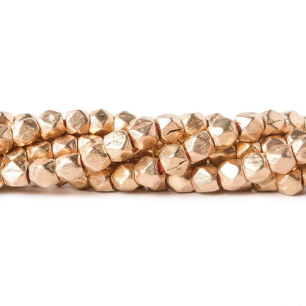 4mm Rose Gold plated Copper Brushed Faceted Nugget Beads 8 inch 47 beads - Beadsofcambay.com