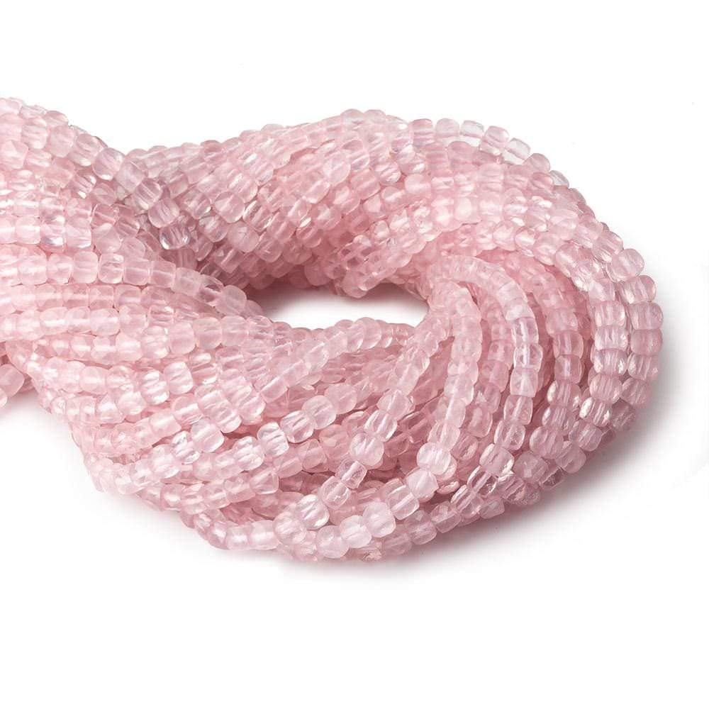 4mm Rose Quartz micro faceted cubes 12 inch 80 beads - Beadsofcambay.com