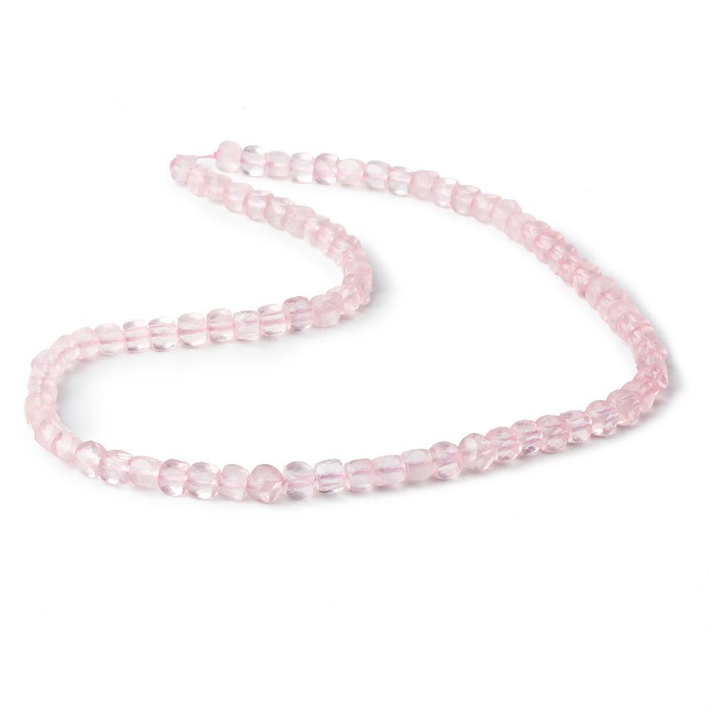 4mm Rose Quartz micro faceted cubes 12 inch 80 beads - Beadsofcambay.com