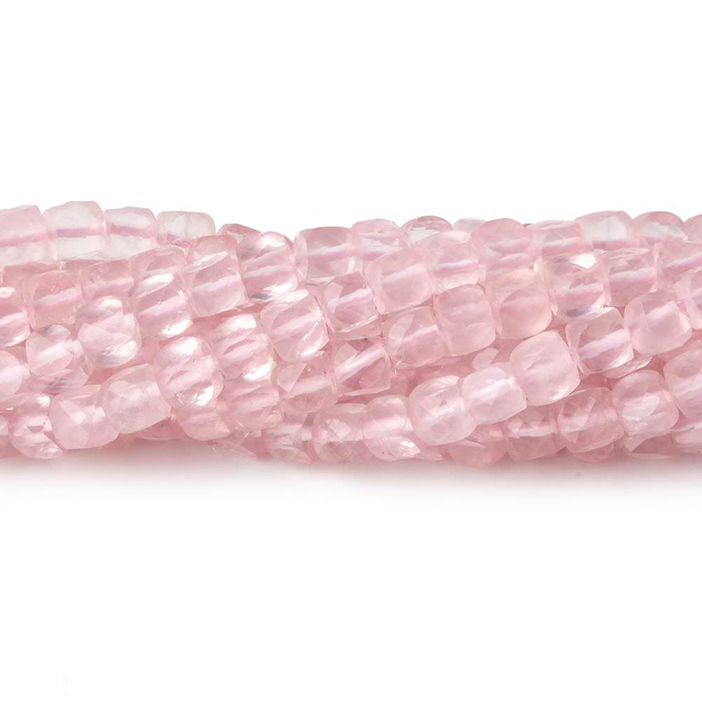 4mm Rose Quartz micro faceted cubes 12 inch 80 beads - Beadsofcambay.com