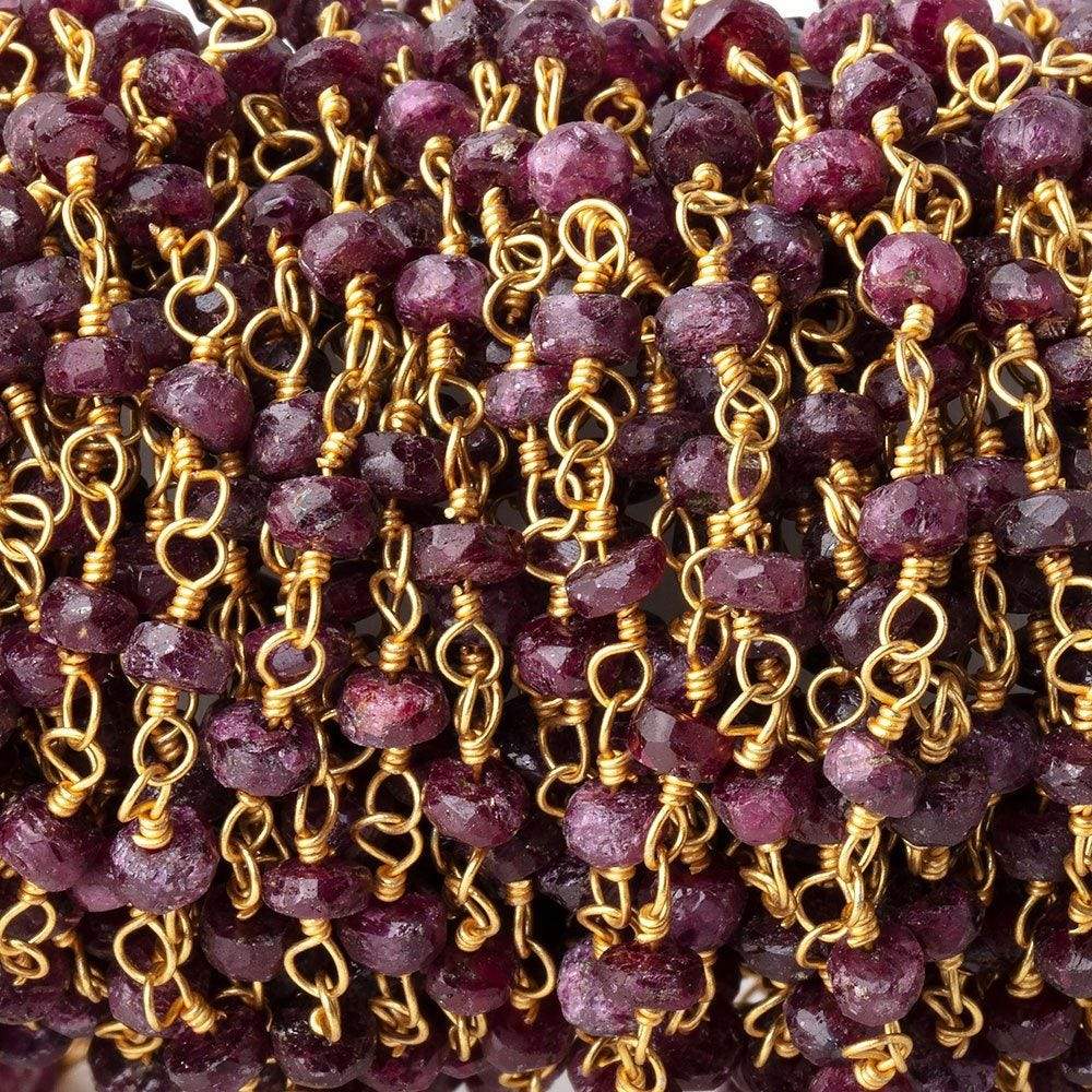 4mm Ruby faceted rondelle Gold Plated Chain by the foot 32 pieces - Beadsofcambay.com