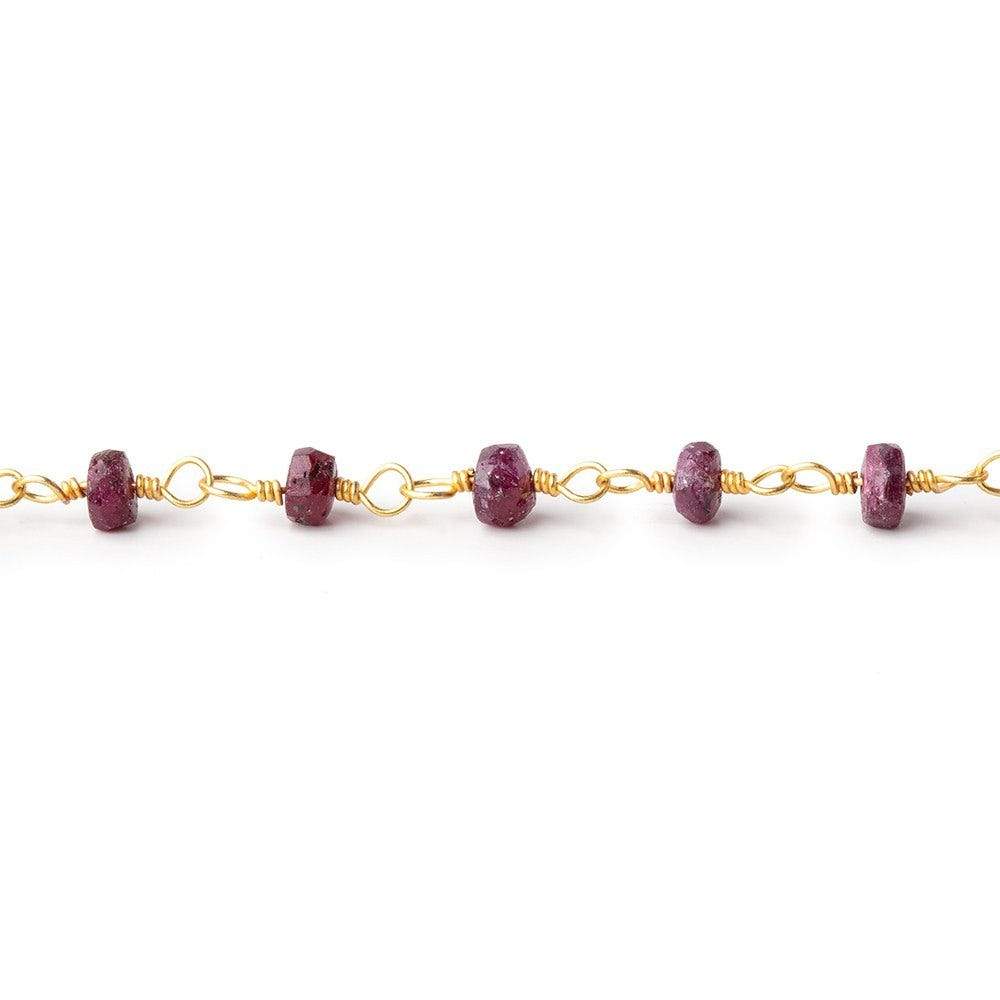 4mm Ruby faceted rondelle Gold Plated Chain by the foot 32 pieces - Beadsofcambay.com