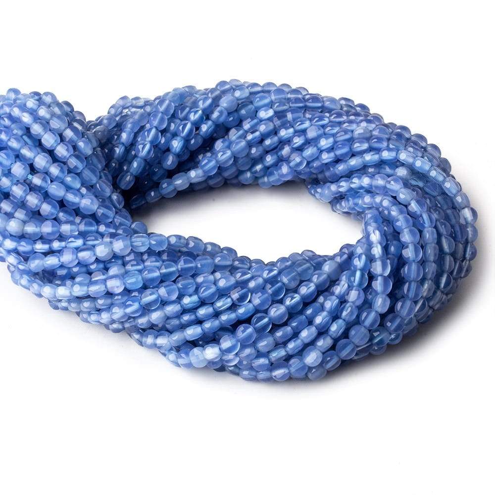 4mm Santorini Blue Chalcedony checkerboard calibrated faceted coins 12.5 inch 85 beads AAA - Beadsofcambay.com