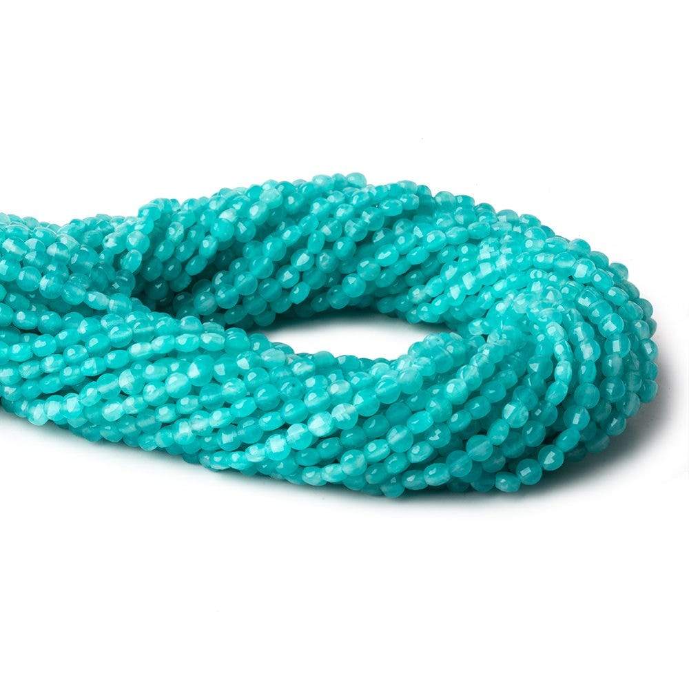 4mm Seafoam Blue Chalcedony checkerboard calibrated faceted coins 12.5 inch 85 beads AAA - Beadsofcambay.com