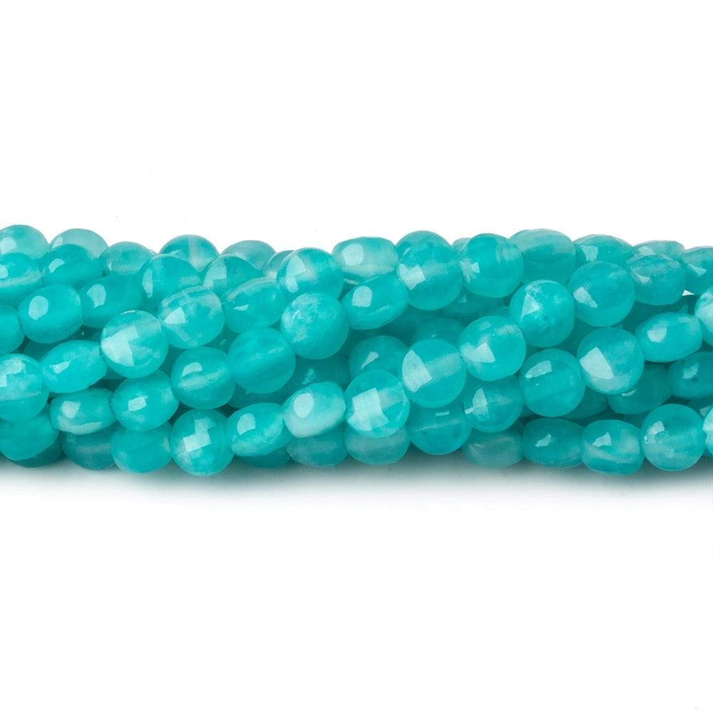 4mm Seafoam Blue Chalcedony checkerboard calibrated faceted coins 12.5 inch 85 beads AAA - Beadsofcambay.com