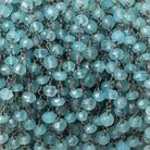 4mm Seafoam Blue Chalcedony faceted rondelle Black Gold Chain by the foot 33 beads - Beadsofcambay.com
