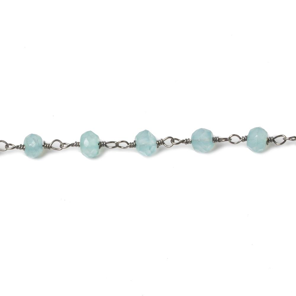 4mm Seafoam Blue Chalcedony faceted rondelle Black Gold Chain by the foot 33 beads - Beadsofcambay.com
