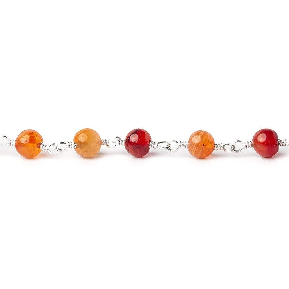 4mm Shaded Carnelian plain rounds Silver plated Wire Wrapped Chain - Beadsofcambay.com
