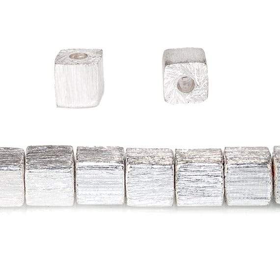4mm Silver plated Copper Brushed Cube Beads 8 inch 50 pcs - Beadsofcambay.com