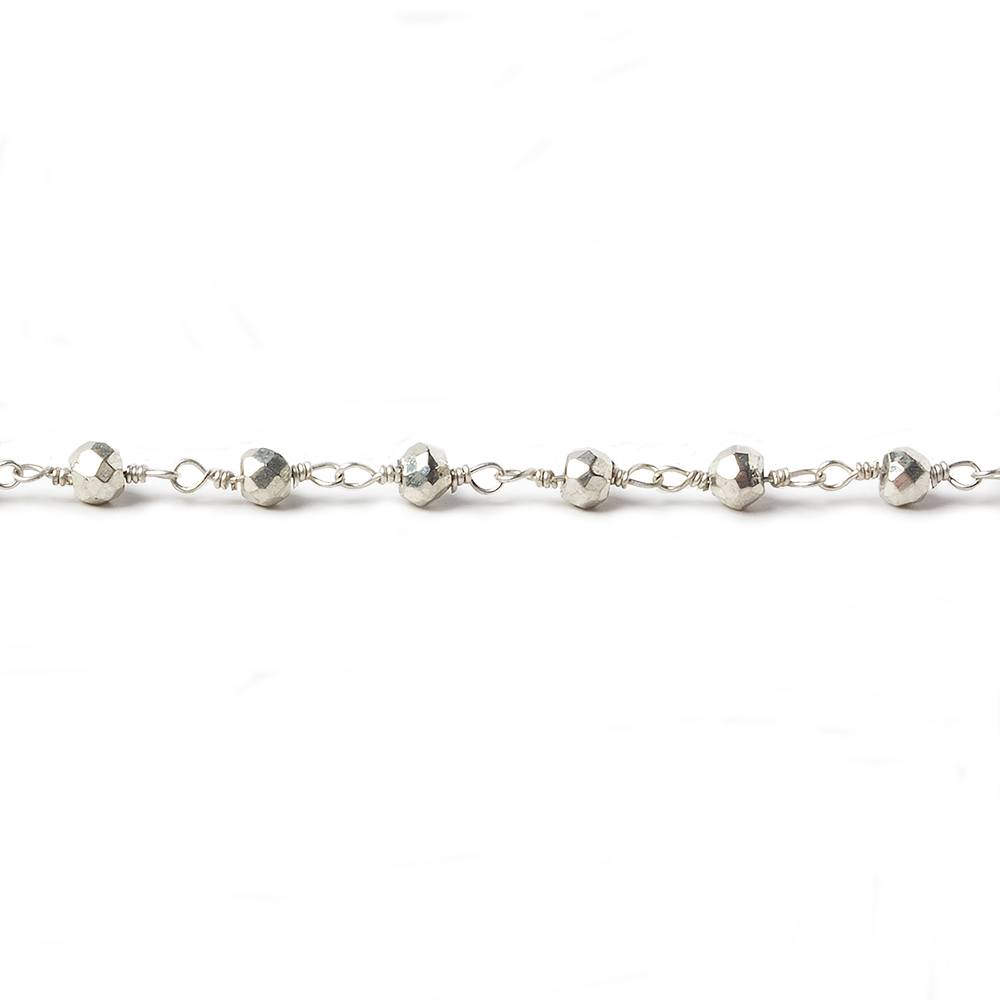 4mm Silver plated Pyrite faceted rondelle Silver Chain by the foot 38 pieces - Beadsofcambay.com