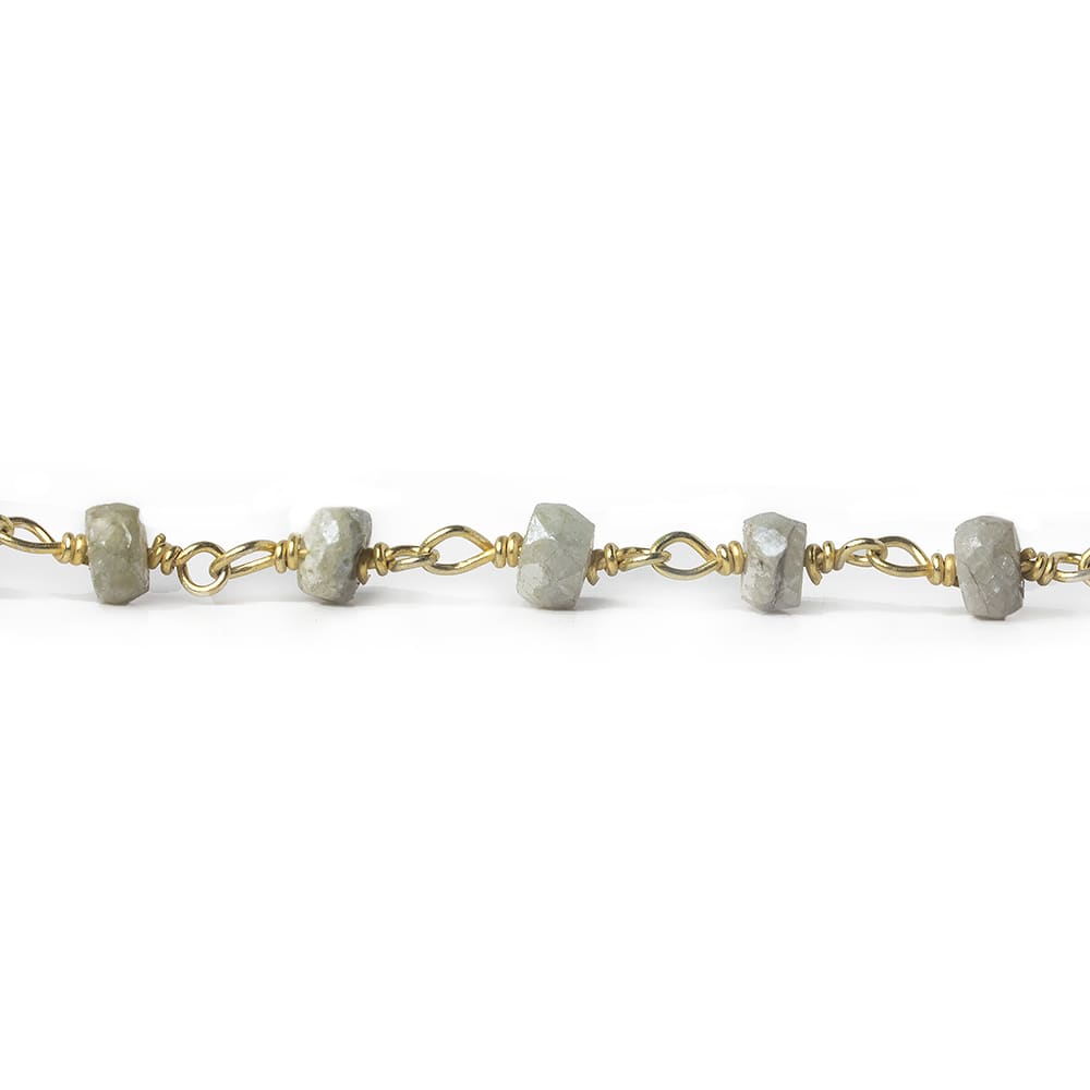 4mm Silverite Sapphire faceted rondelle Vermeil Chain by the foot 36 pieces - Beadsofcambay.com