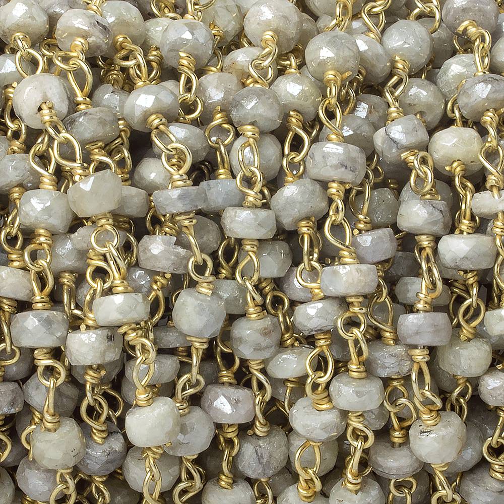 4mm Silverite Sapphire faceted rondelle Vermeil Chain by the foot 36 pieces - Beadsofcambay.com