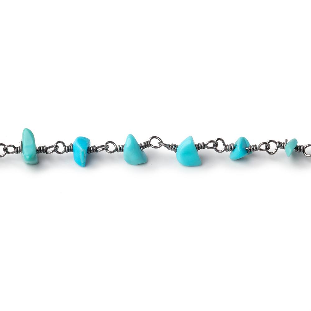 4mm Sleeping Beauty Turquoise Chips on .925 Black Gold Chain by the Foot 38 beads - Beadsofcambay.com