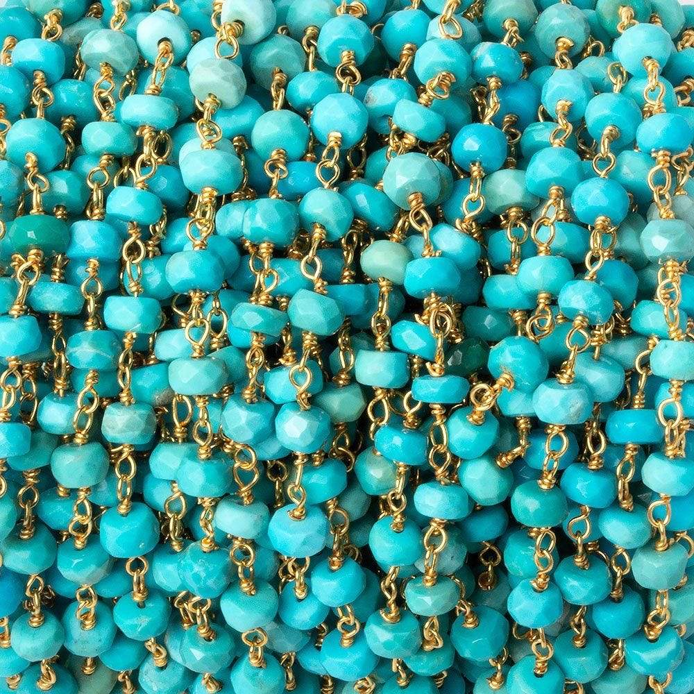 4mm Sleeping Beauty Turquoise rondelle Vermeil Chain by the foot 39 beads - Beadsofcambay.com