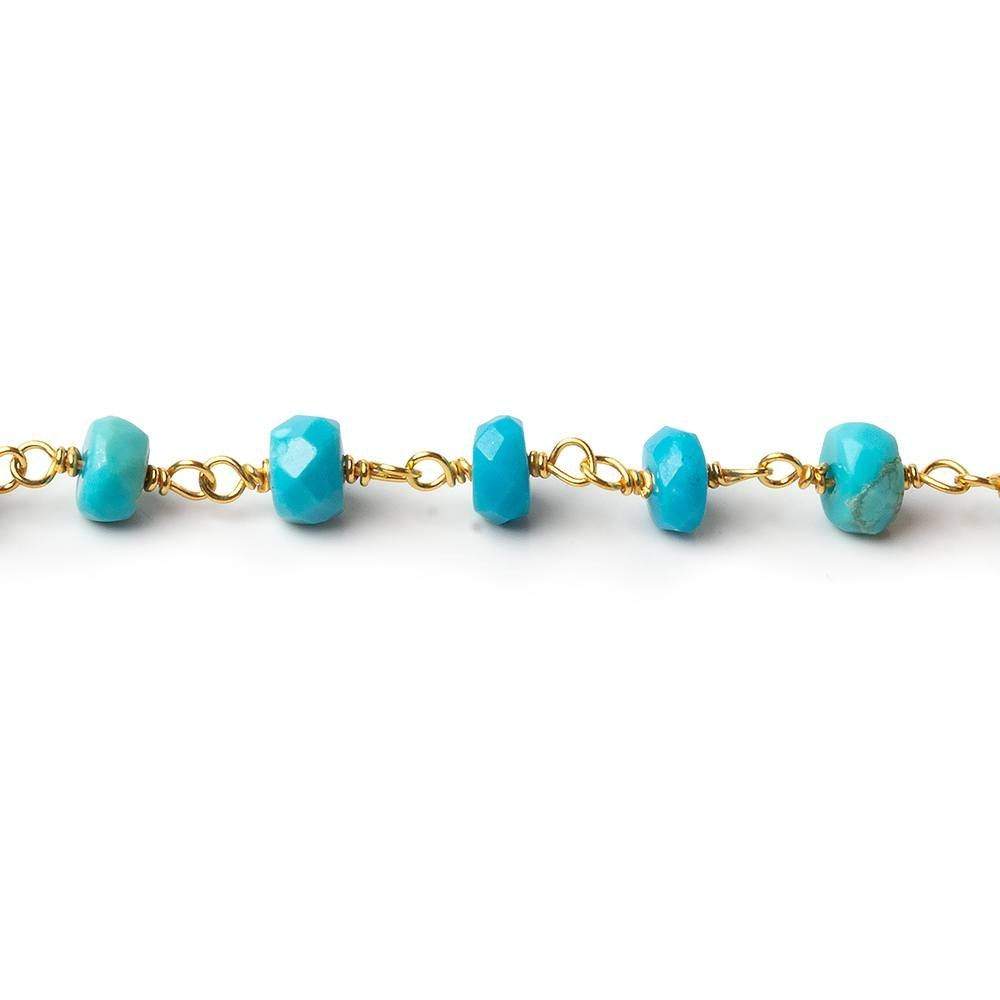 4mm Sleeping Beauty Turquoise rondelle Vermeil Chain by the foot 39 beads - Beadsofcambay.com