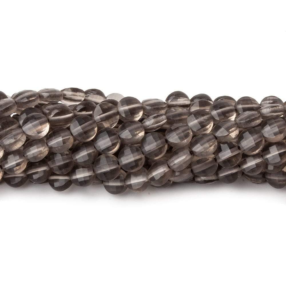 4mm Smoky Quartz checkerboard calibrated faceted coins 12.5 inch 85 beads AAA - Beadsofcambay.com
