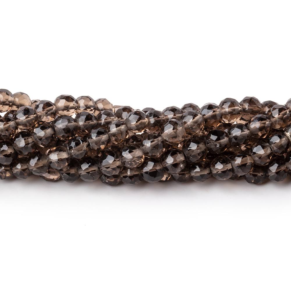4mm Smoky Quartz Hand Faceted Round Beads 14 inch 96 pieces - Beadsofcambay.com