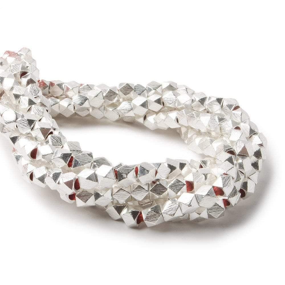 4mm Sterling Silver plated Copper Brushed Faceted Nugget Beads 48 beads 8 inch - Beadsofcambay.com