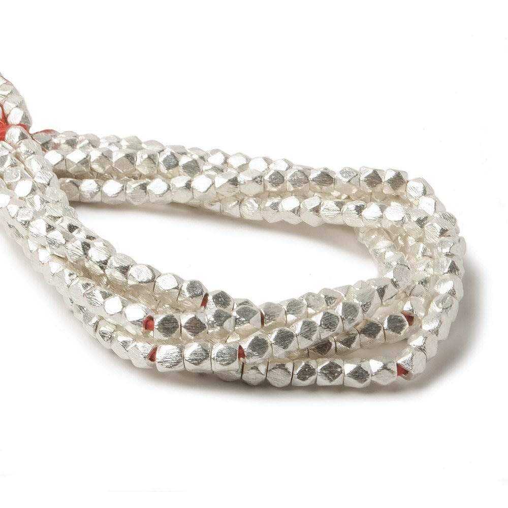 4mm Sterling Silver plated Copper Brushed Faceted Nugget Beads 8 inch 50 beads - Beadsofcambay.com
