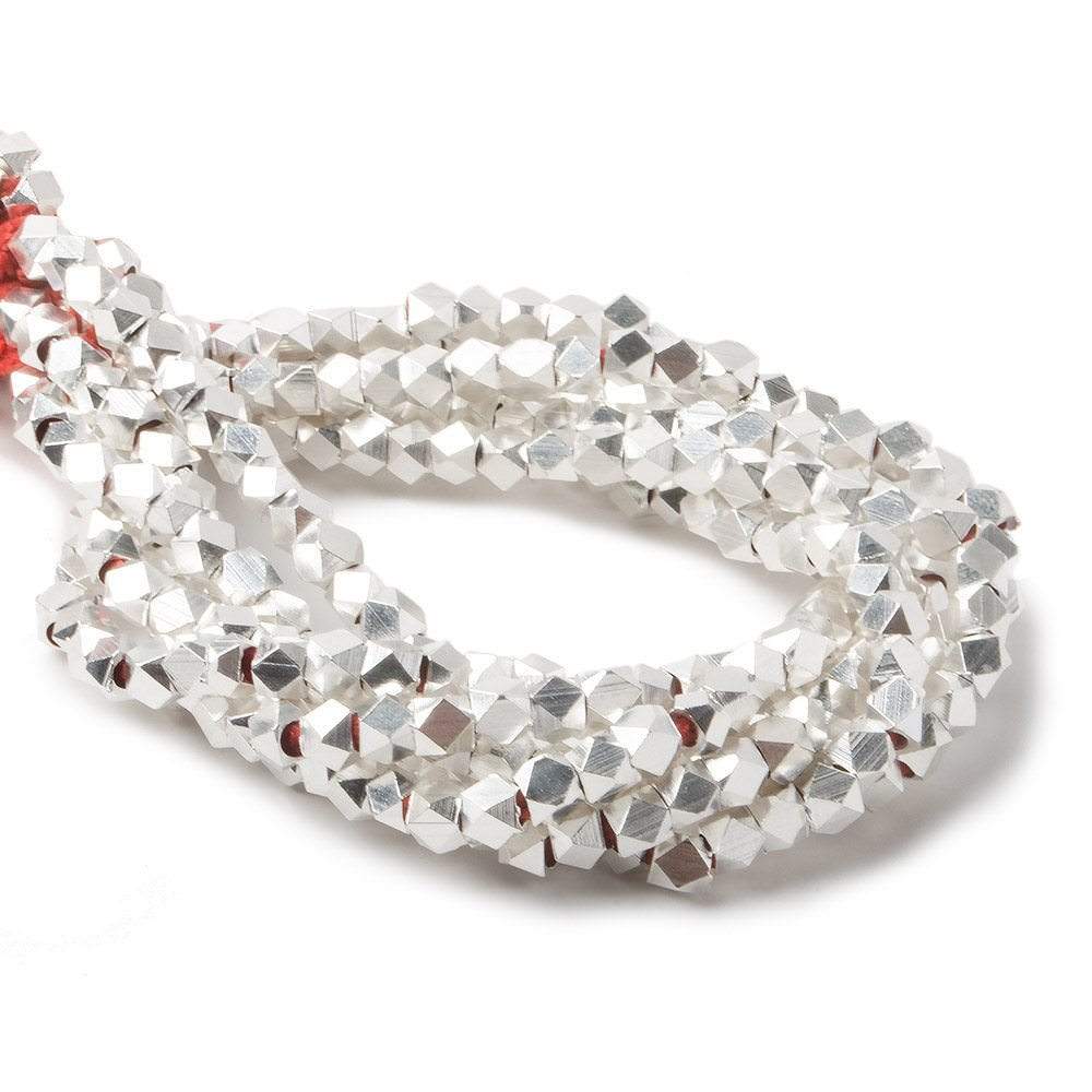 4mm Sterling Silver plated Copper Faceted Nugget Shiny Bead 8 inch 47 beads - Beadsofcambay.com