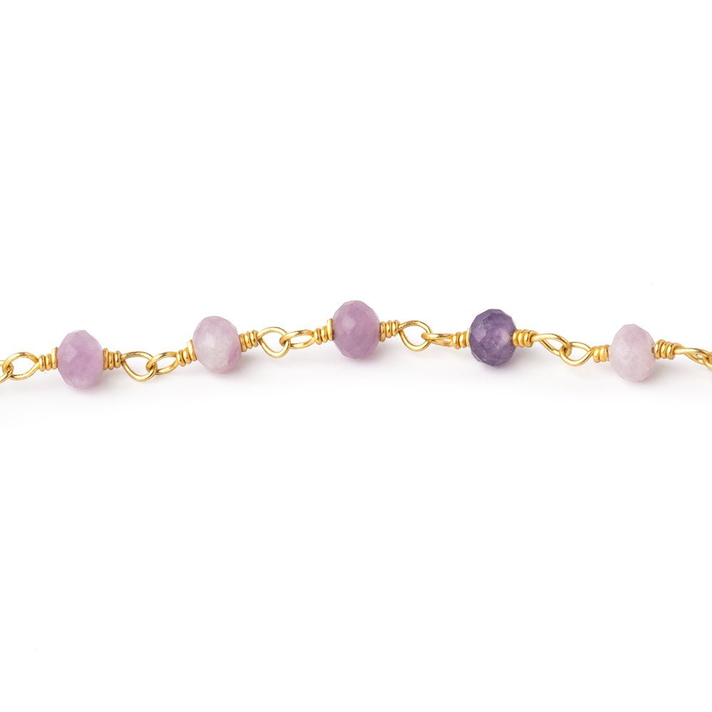 4mm Sugilite Micro Faceted Rondelles on Gold Plated Chain - Beadsofcambay.com