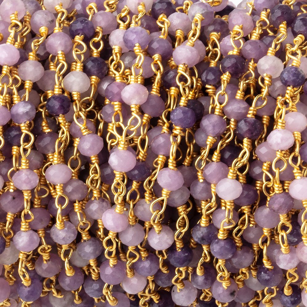 4mm Sugilite Micro Faceted Rondelles on Gold Plated Chain - Beadsofcambay.com