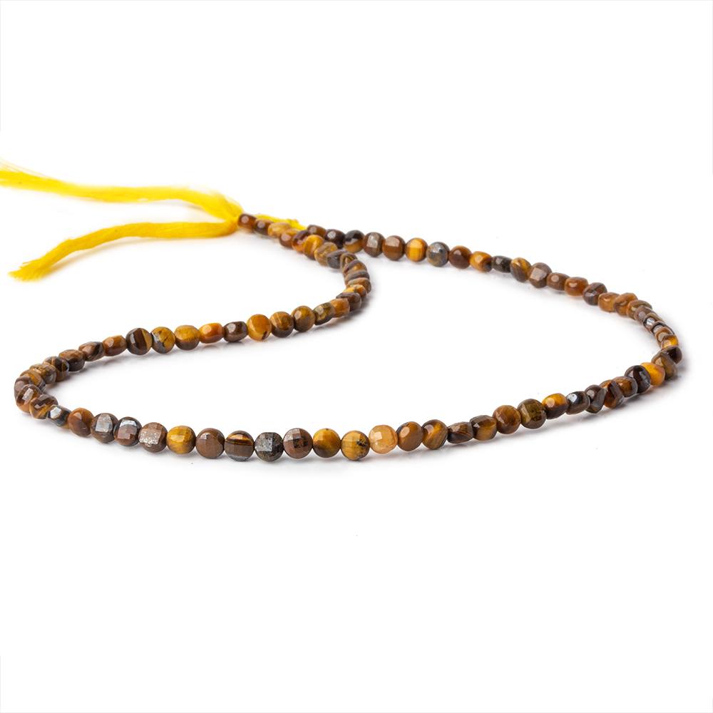 4mm Tiger's Eye checkerboard calibrated faceted coins 12.5 inch 85 beads AAA - Beadsofcambay.com